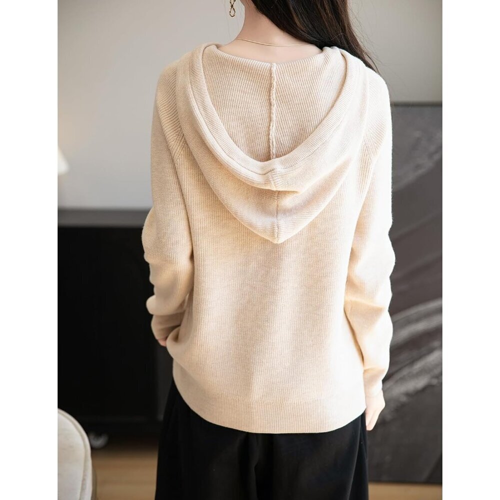 Women's Merino Wool Blend Hoodie Large Long Sleeve Casual Sweater - Picture 6 of 6
